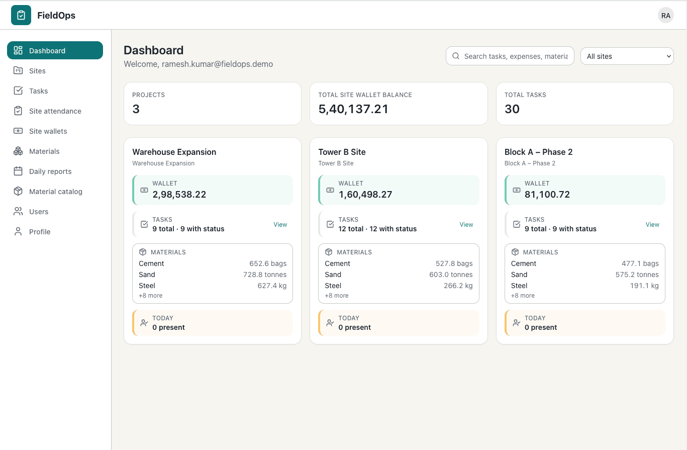 FieldOps web dashboard